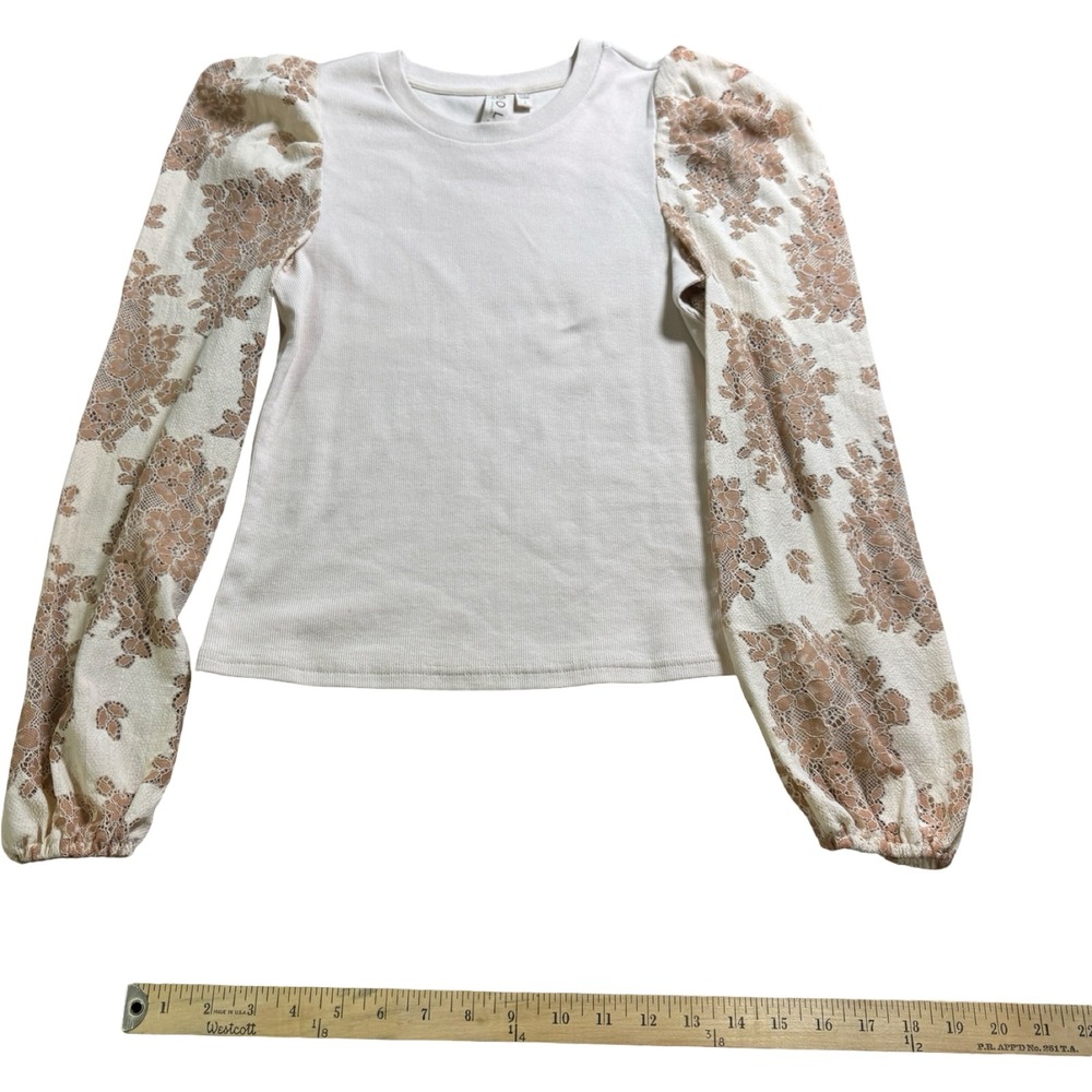 Dolan Left Coast Collection Lace Puff Sleeve Womens S Cream Floral Ribbed Good
